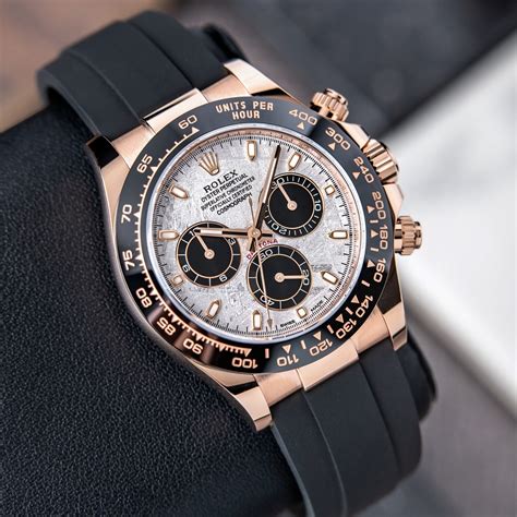 rolex daytona rose gold black dial oysterflex strap 40mm|rolex 116515 watch.